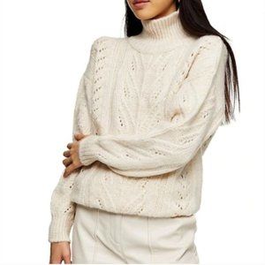 TOPSHOP Oat Pretty Pointelle Chevron Sweater